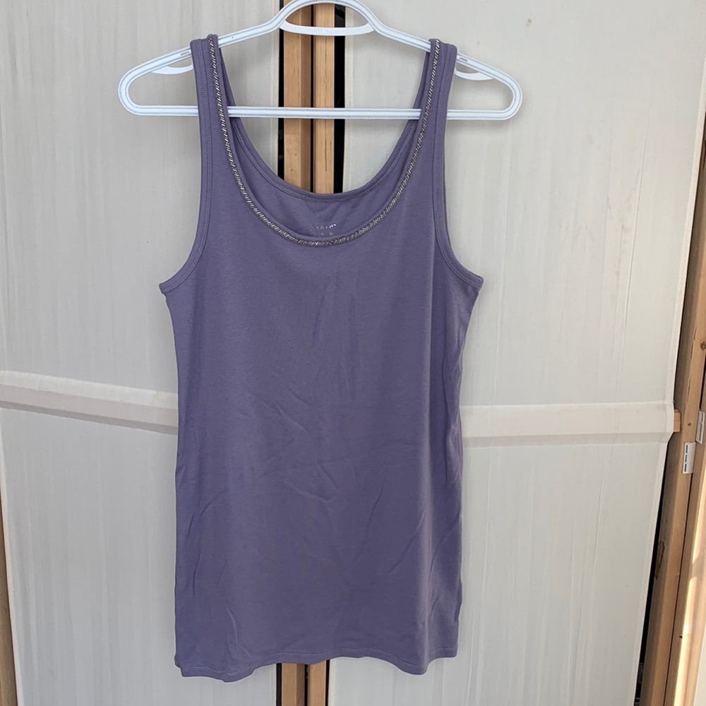 Lavender tank with beaded embellishment collar, Andeawy, size XL